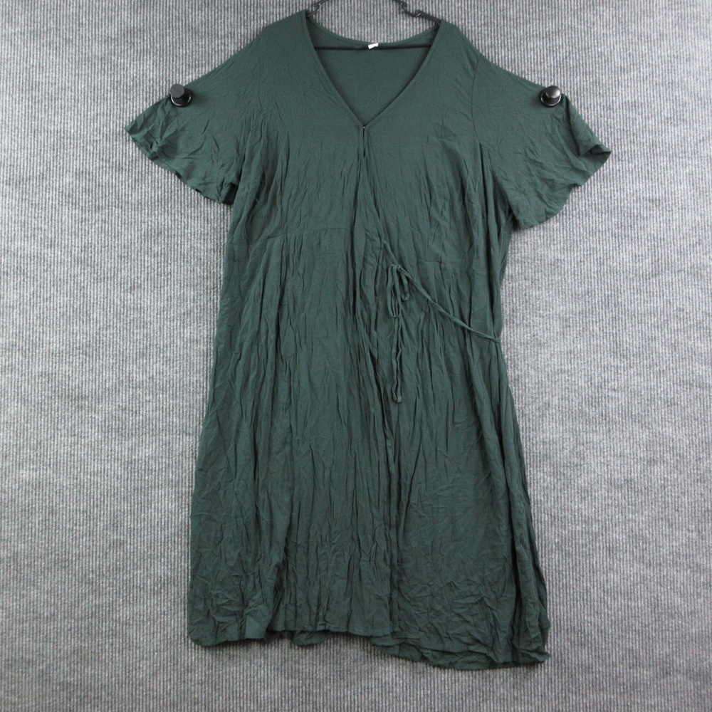 Old Navy Dress Womens 3X Green Wrap Long V-Neck Belted Viscose Rayon Casual Tie
